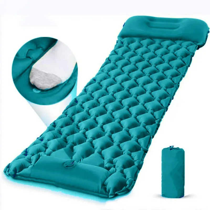 Outdoor Camping Mat - แผ่นรองนอนแบบเป่าลมสำหรับตั้งแคมป์ พร้อมหมอน ใช้สำหรับเดินทางกลางแจ้ง พกพาสะดวก เหมาะสำหรับใช้กับเต็นท์