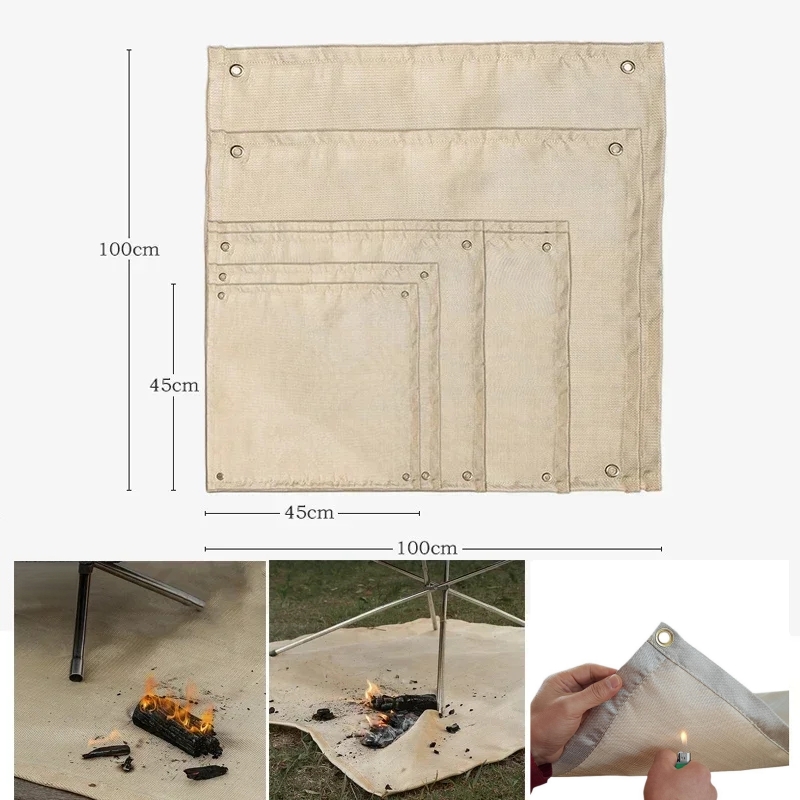Outdoor Camping Bbq - แผ่นรองกันไฟสำหรับตั้งแคมป์ ผ้าห่มทนความร้อน แผ่นรองเตาไฟกลางแจ้ง แผ่นรองปิ้งย่างบาร์บีคิว แผ่นรองกันไฟลาม ป้องกันพื้น
