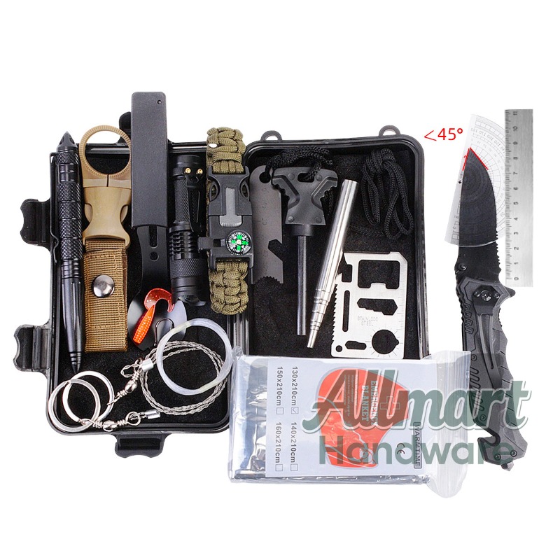 Outdoor Camping Kit - กล่องเครื่องมือเอาตัวรอด EDC อเนกประสงค์แบบพกพา อุปกรณ์ฉุกเฉินสำหรับการตั้งแคมป์กลางแจ้ง ชุดปฐมพยาบาล SOS