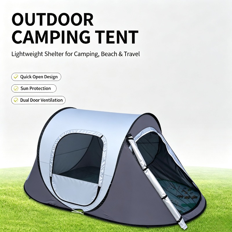 Outdoor Camping Automatic Quick Opening Tent - เต็นท์เรือพับได้แบบโยนด้วยมือ พกพาสะดวก กันน้ำ กันลม ป้องกันรังสียูวี เหมาะสำหรับการตั้งแคมป์
