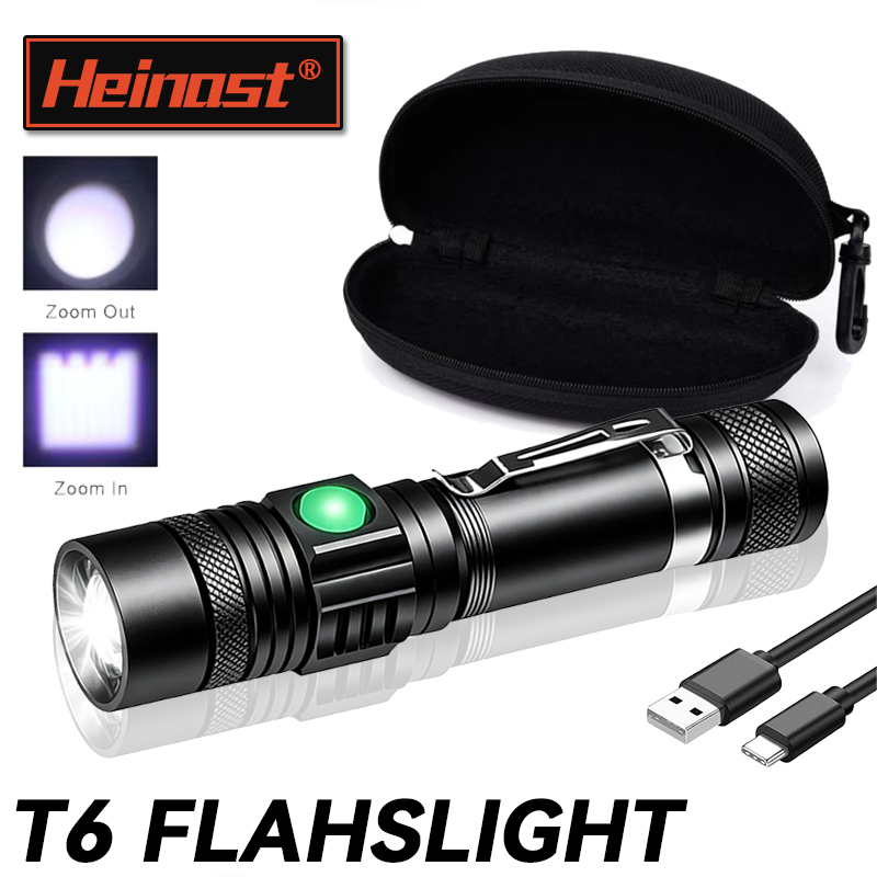 Outdoor Camping Adventures - ไฟฉาย LED T6 แบบชาร์จไฟได้, ไฟฉายซูมได้ 18650,
