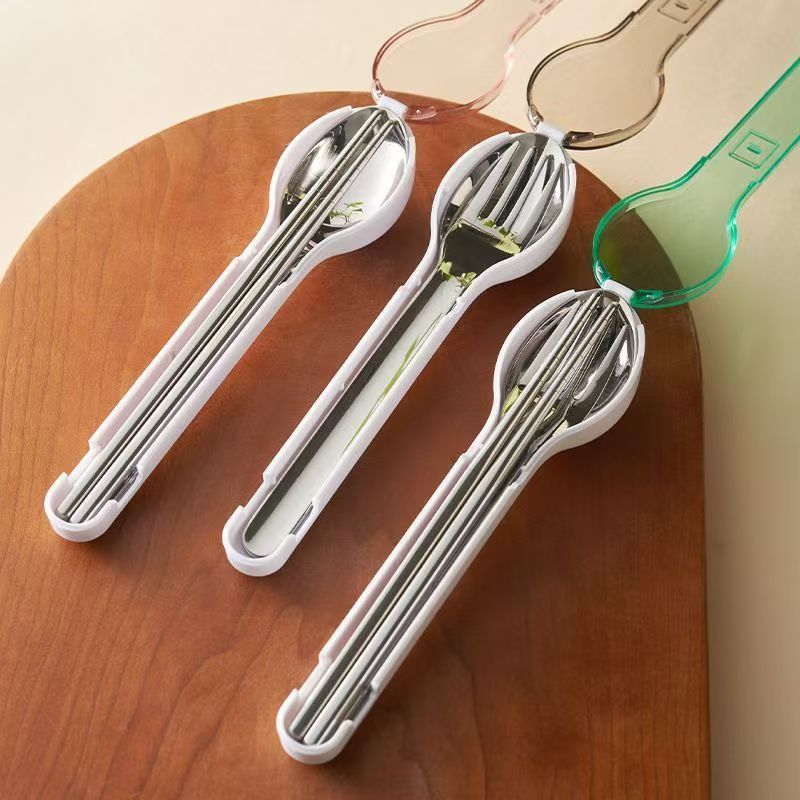 Outdoor Camping Kit - ชุดช้อนส้อมพกพาพร้อมกล่องเก็บของ สำหรับตั้งแคมป์ เดินทาง ใช้กลางแจ้ง ทำจากสแตนเลส มีด
