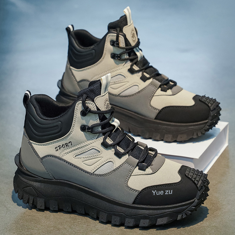 Outdoor Camping Adventures - รองเท้าบูทหุ้มข้อสำหรับผู้ชาย บุด้วยวัสดุที่สวมใส่สบายและระบายอากาศได้ดี น้ำหนักเบาและทนทาน เหมาะสำหรับการผจญภัยกลางแจ้ง การตั้งแคมป์ และการเดินป่า