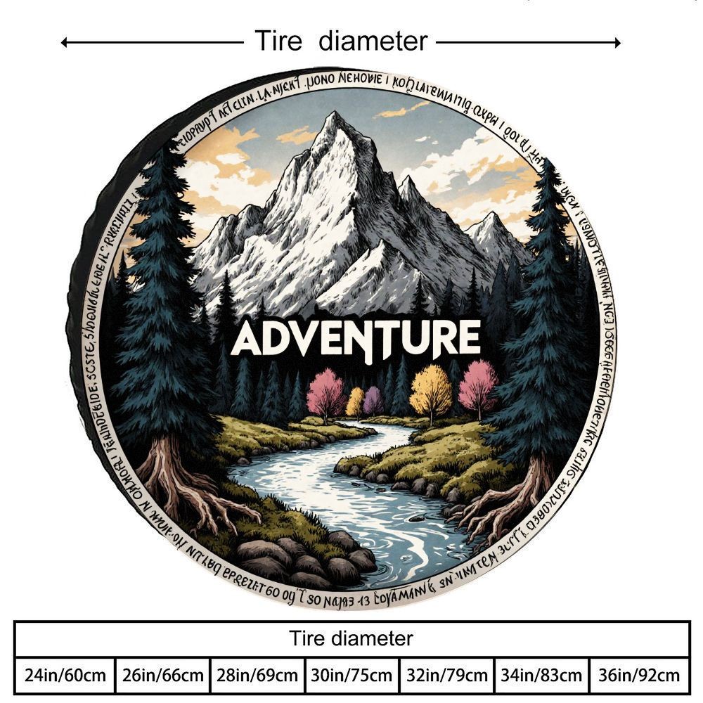 Outdoor Camping Adventures - ฝาครอบยางรถยนต์ลายวิวทิวทัศน์กลางแจ้งสไตล์วินเทจ ผลิตจากโพลีเอสเตอร์ ทนทานต่อการสึกหรอ เหมาะสำหรับรถยนต์และการตั้งแคมป์