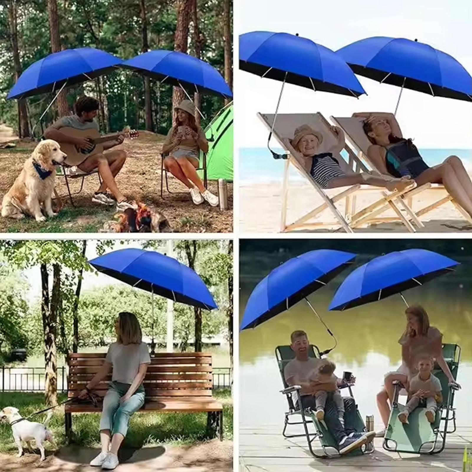 Outdoor Camping Umbrella - ร่มชายหาดปรับได้ 360 องศา ร่มพับสำหรับตั้งแคมป์พร้อมคลิปหนีบ ร่มสนามแบบพกพา ร่มกันแดดกลางแจ้ง