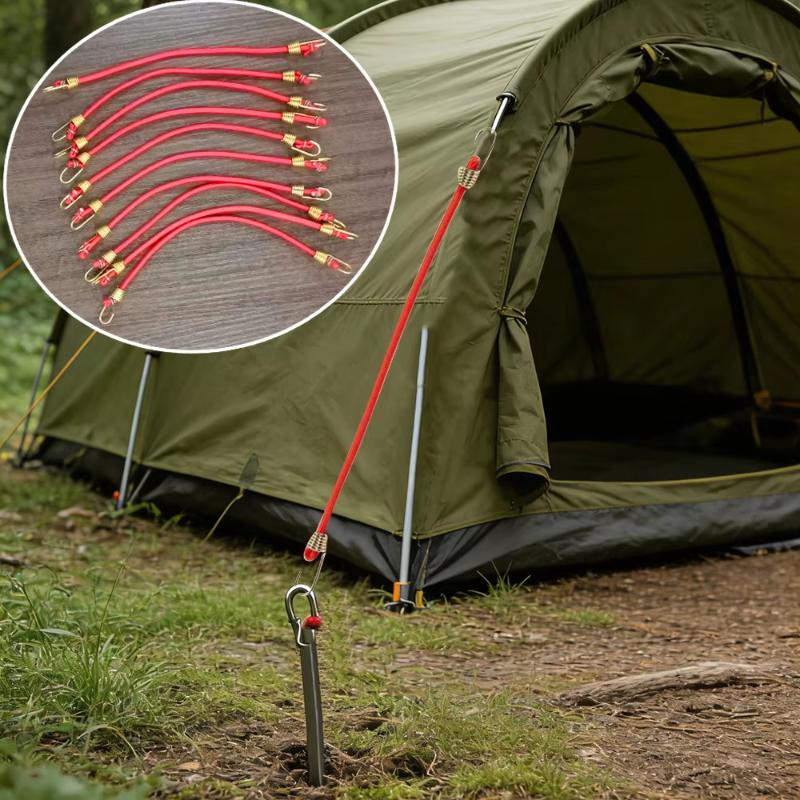 Outdoor Camping Stores - เชือกยึดเต็นท์กลางแจ้ง 10 ชิ้น, ตะขอสำหรับยึดเต็นท์สำหรับการเดินป่าและตั้งแคมป์, ขนาดกะทัดรัดและน้ำหนักเบา, พกพาและจัดเก็บง่าย