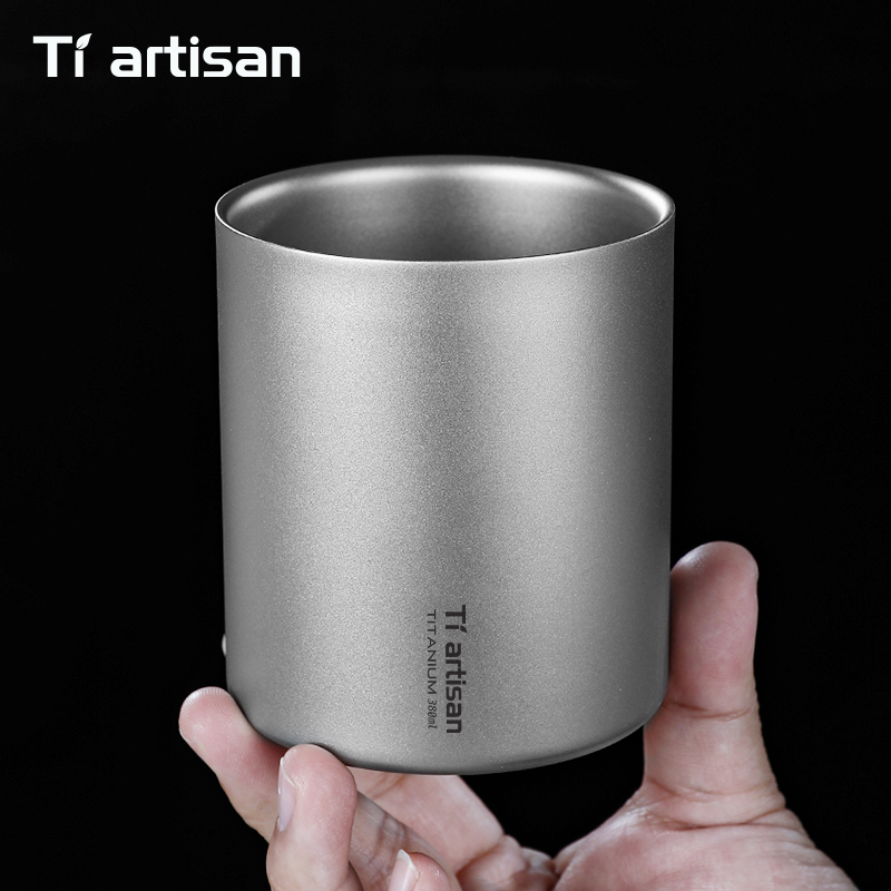 Outdoor Camping Games - แก้วกาแฟไทเทเนียม Tiartisan 380 มล. แบบไม่มีหูจับ ผนังสองชั้น
