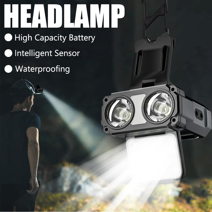 Headlamp - ไฟฉายคาดศีรษะแบบหนีบหมวก LED COB พร้อมเซ็นเซอร์ ชาร์จผ่าน USB