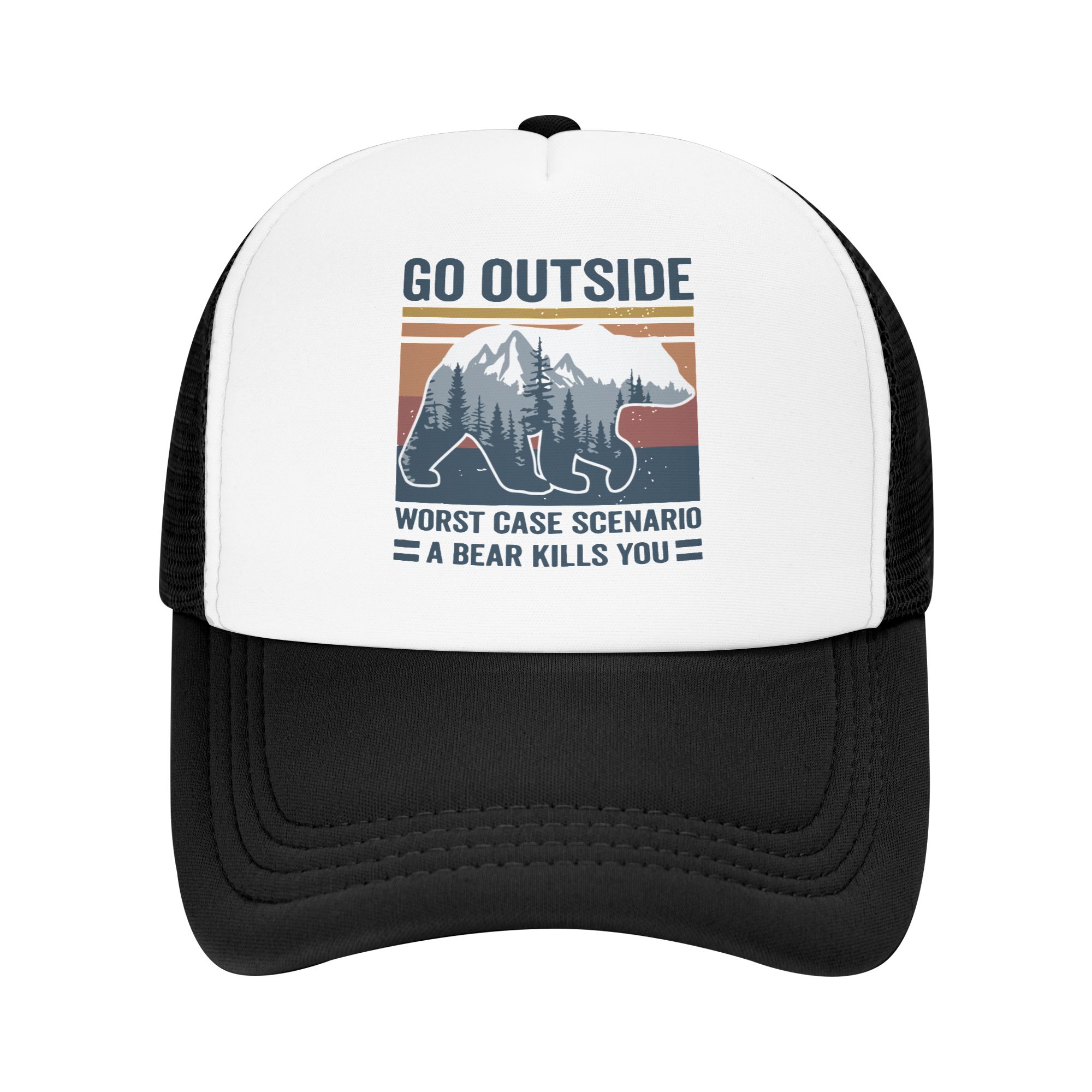 Outdoor Camping Adventures - ไปข้างนอก สถานการณ์ที่เลวร้ายที่สุด หมีฆ่าคุณ หมวกคนขับรถบรรทุก หมวกปรับขนาดได้สำหรับผู้ใหญ่ หมวกเบสบอลสำหรับการผจญภัย