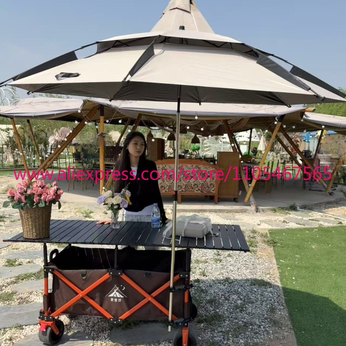 รถเข็นพับได้ขนาดใหญ่สำหรับแคมป - Outdoor Camping Umbrella บทวิจารณ์และราคา