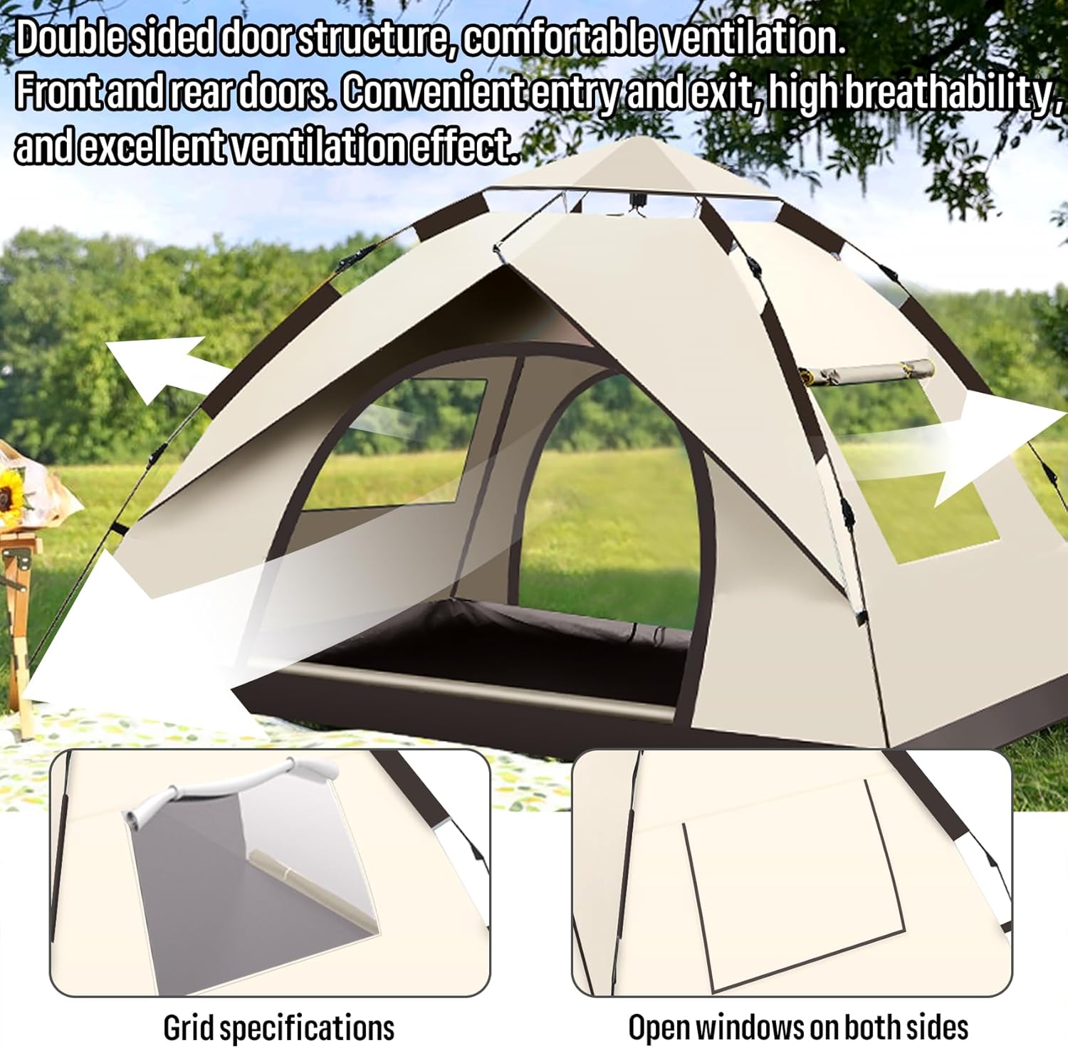เต็นท์กันน้ำสำหรับ 3-4 คน เต็น - Outdoor Camping Automatic Quick Opening Tent บทวิจารณ์และราคา