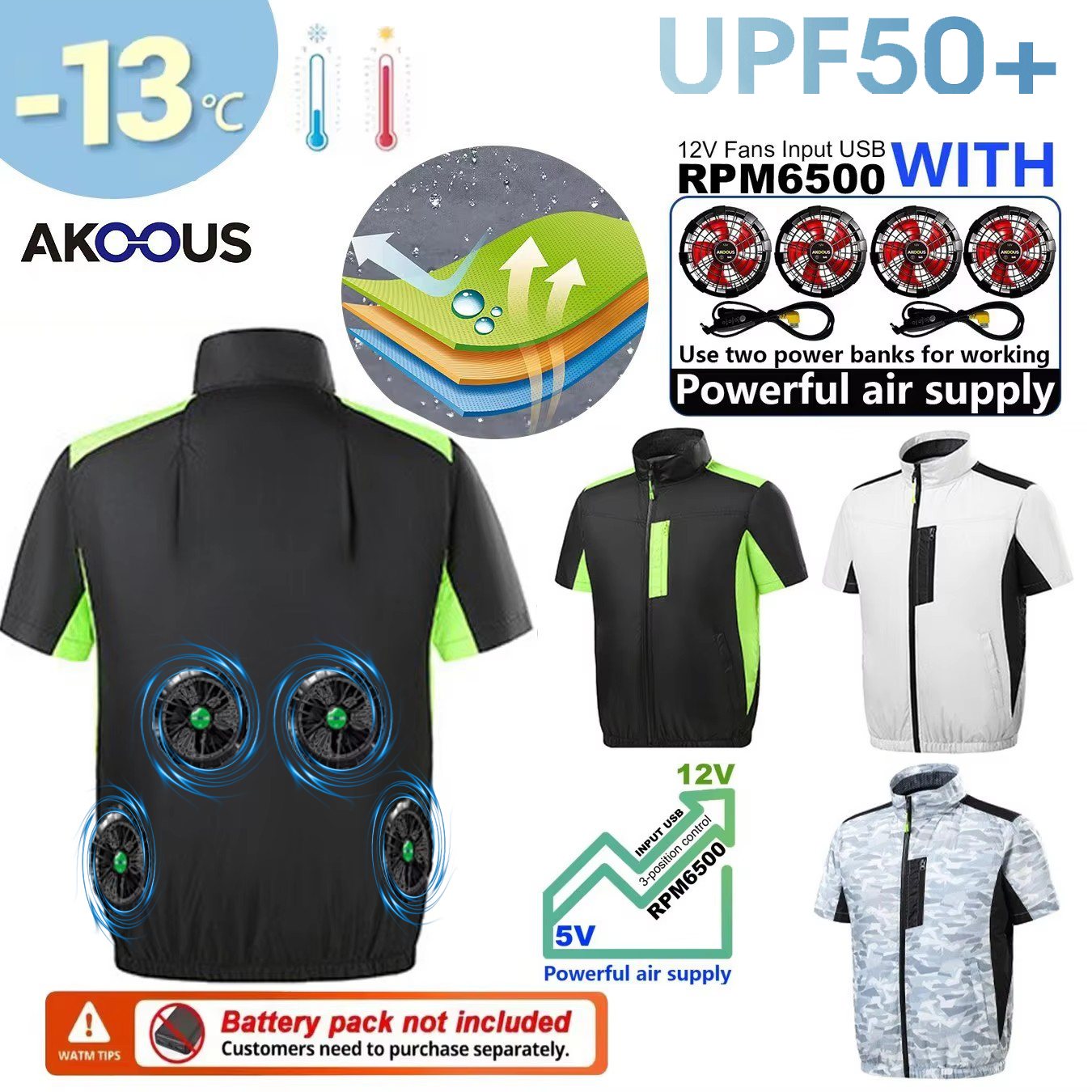 เสื้อกั๊กทำความเย็น 12V 5V USB - Outdoor Camping Air Conditioner บทวิจารณ์และราคา