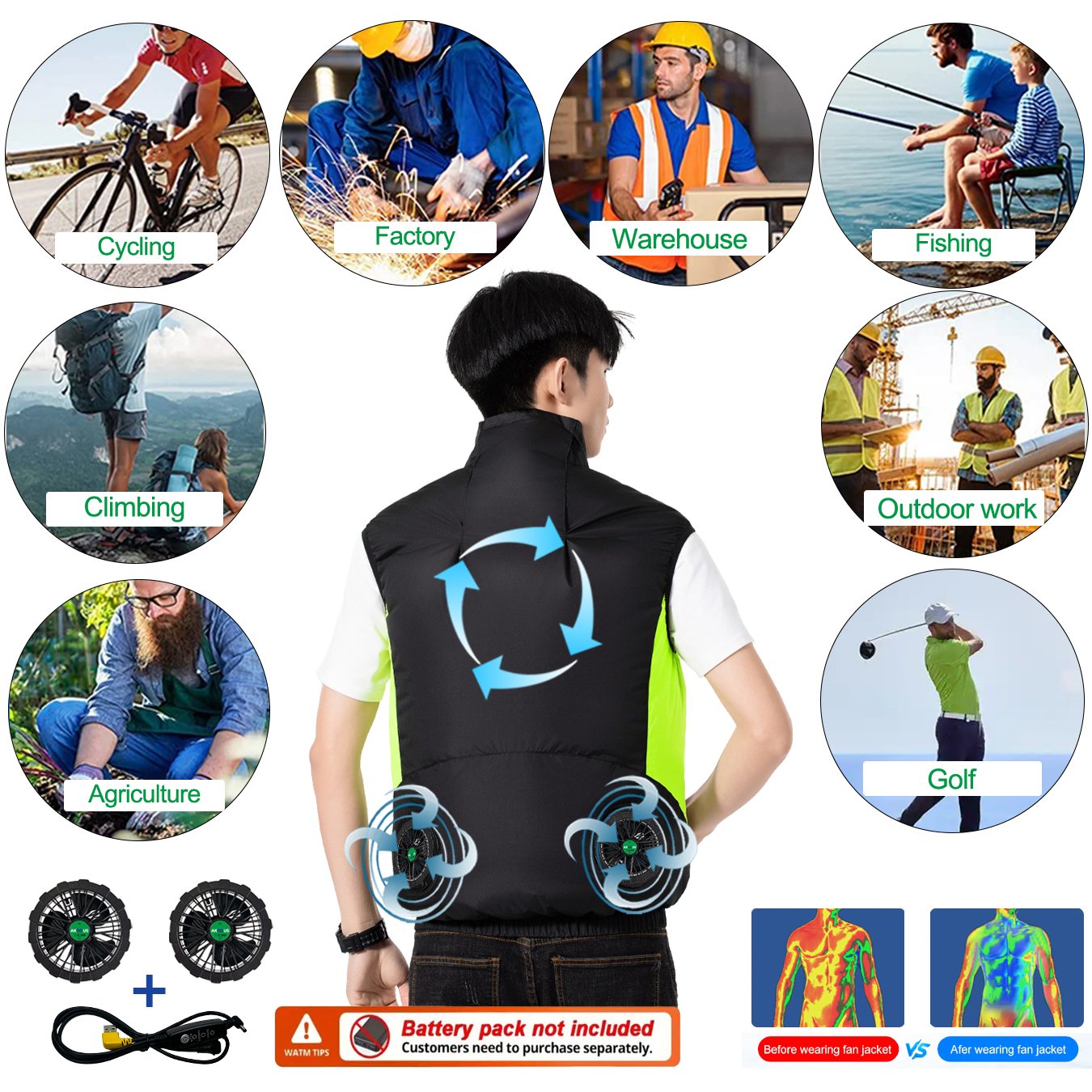 เสื้อกั๊กทำความเย็น 12V 5V USB - Outdoor Camping Air Conditioner บทวิจารณ์และราคา
